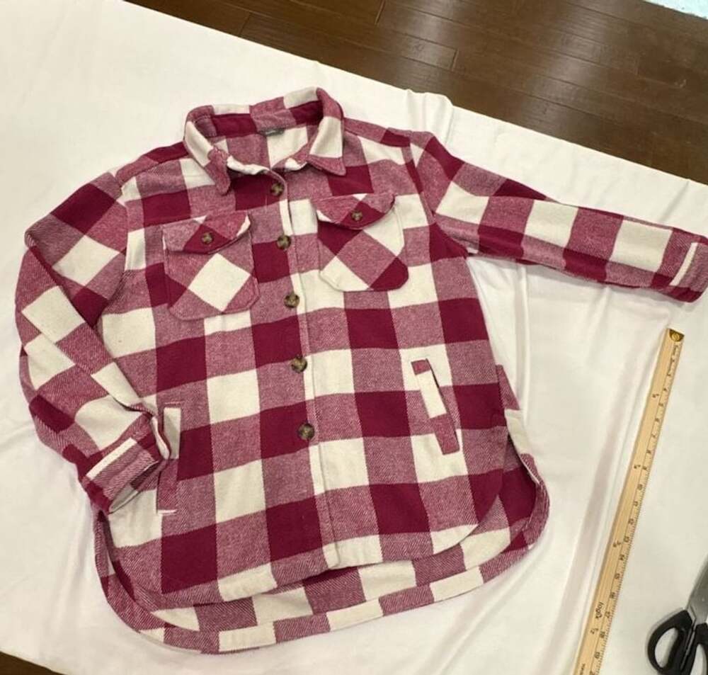 Dark Pink Plaid Shacket Size L Pink and White Button Up